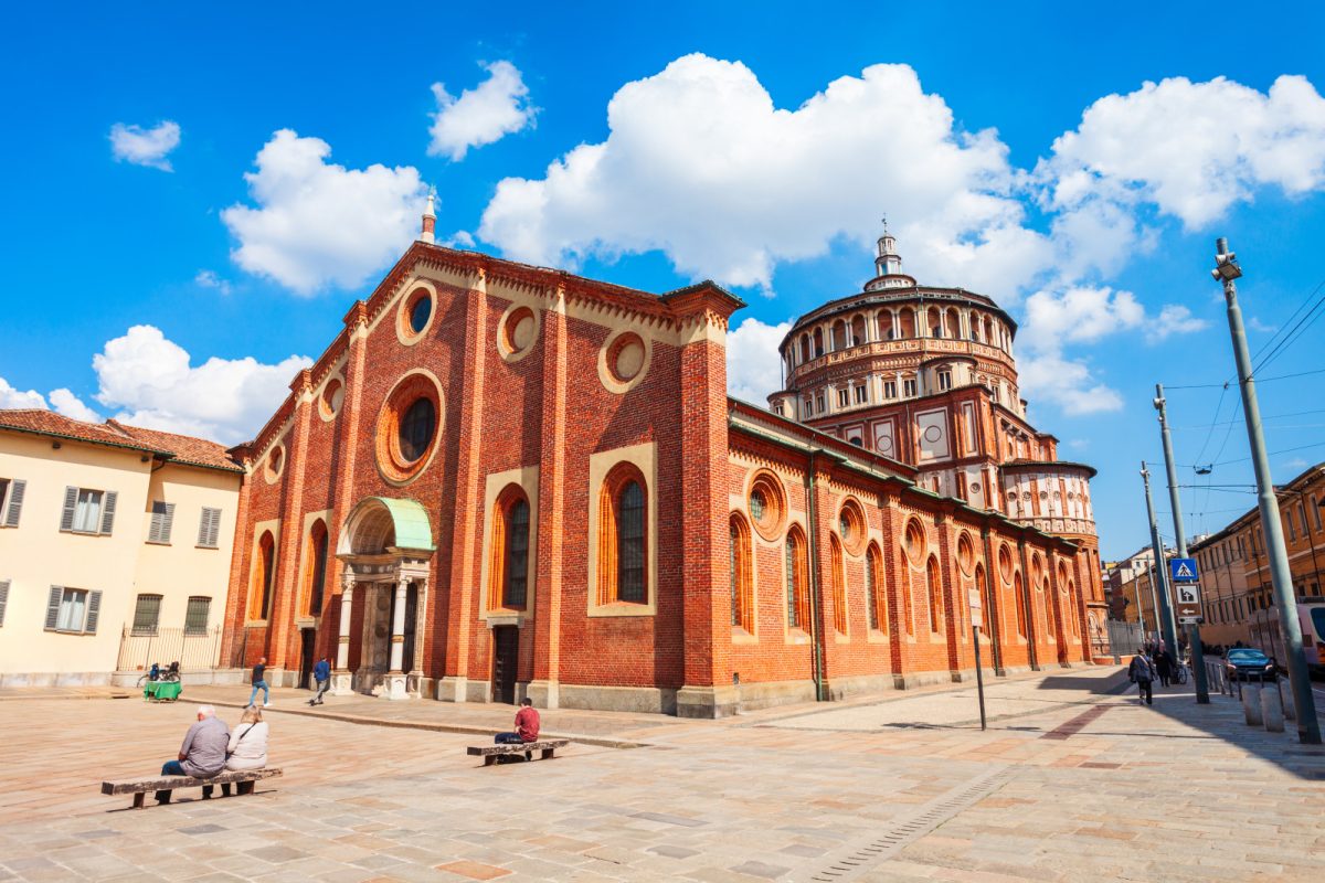 Architecture and exterior of Santa Maria delle Grazie in Milan, Italy