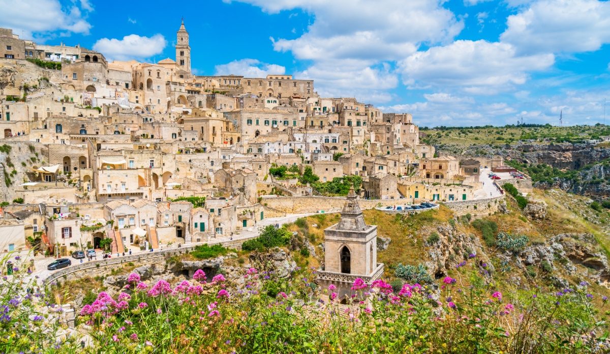 Panoramic view of the Sassi di Mater Basilicata and townscape in Matera, Italy