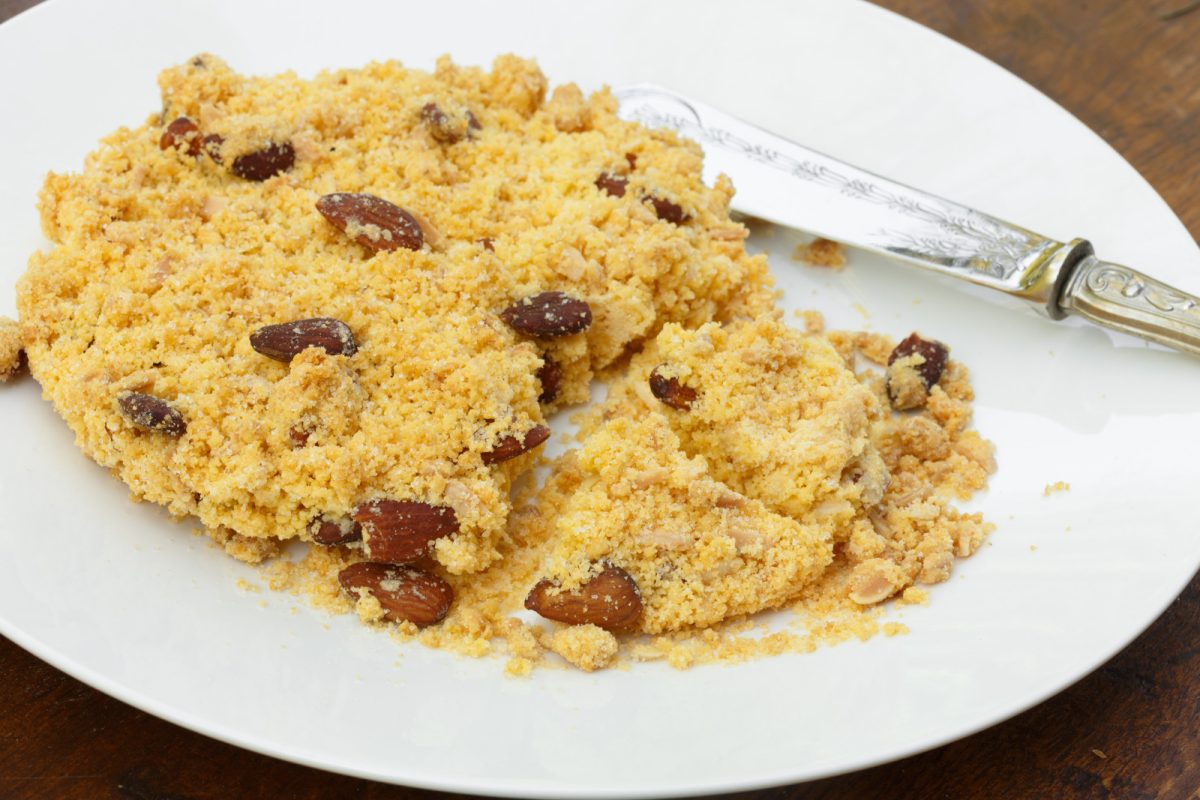 Plate of Sbrisolona Almond crumble in Mantova, Italy