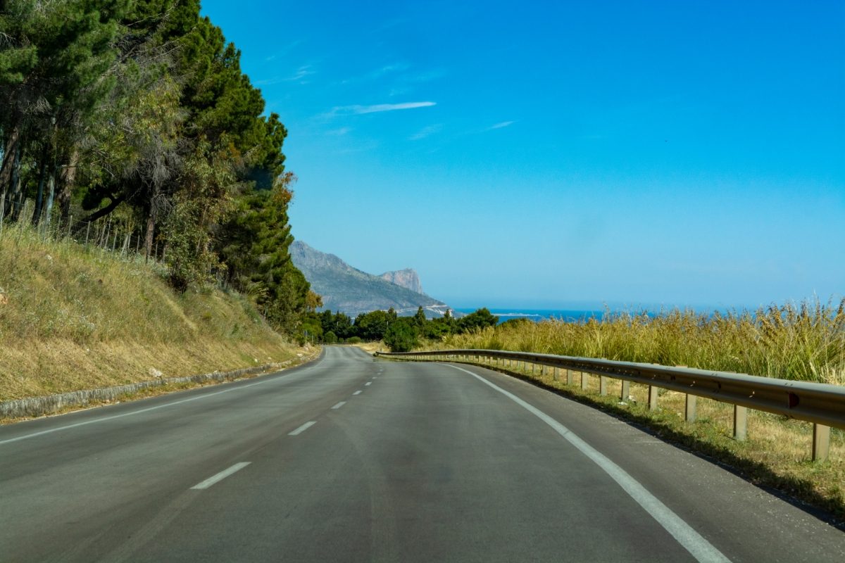 Scenic drive through Sicily towards the Zingaro Nature Reserve in Trapani