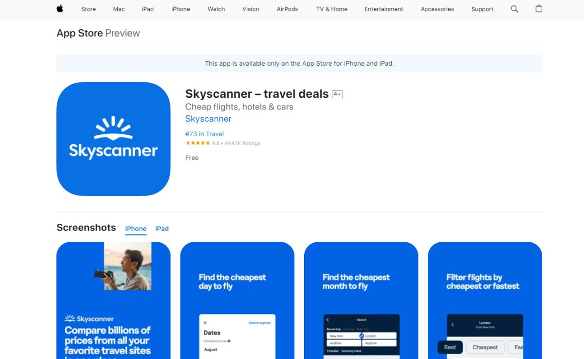 Skyscanner App on Apple App Store