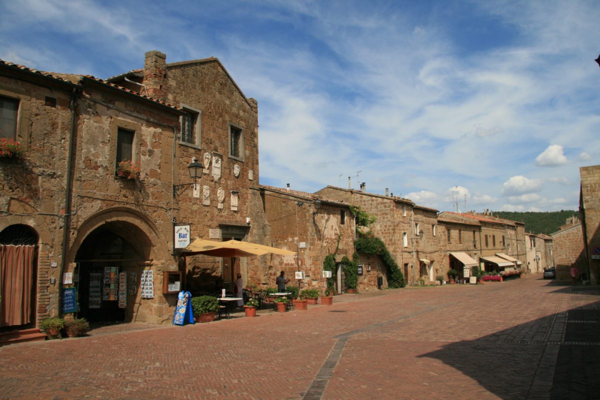 Cobblestone street in Sovana, Tuscany, Italy