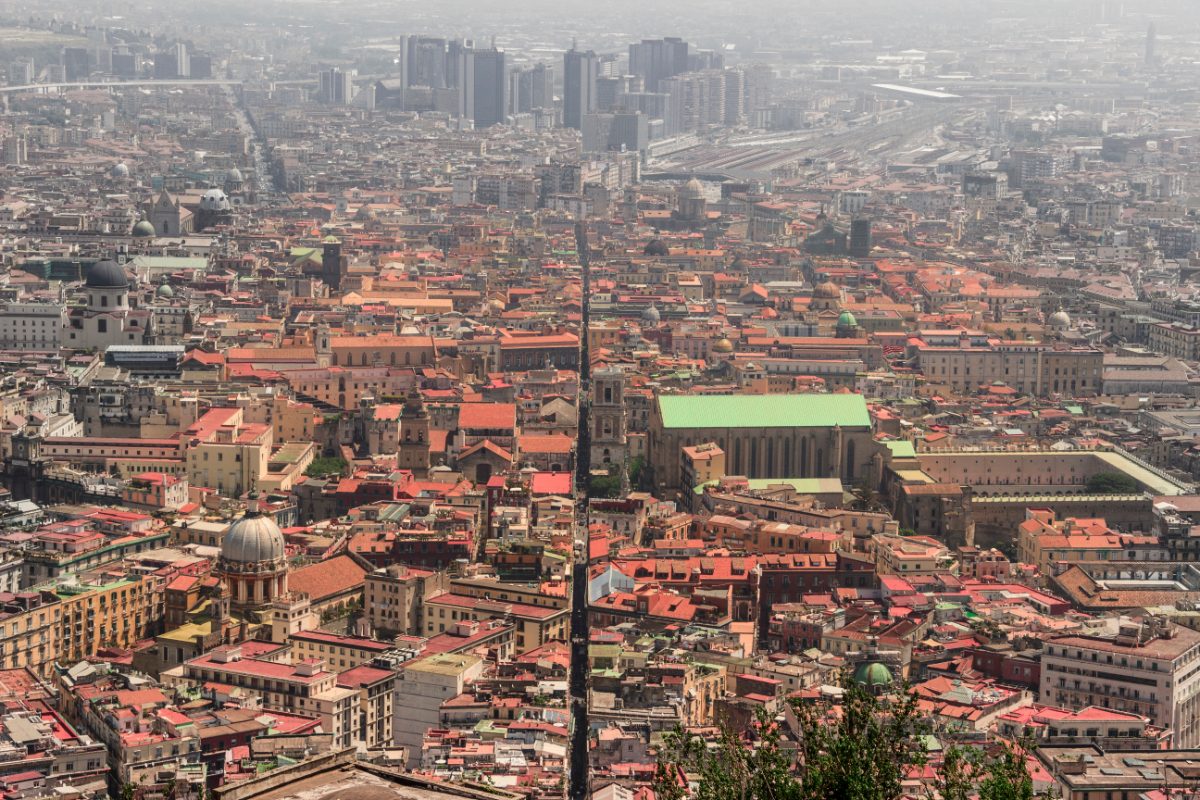 Aerial view of the Spaccanapoli on the city center of Naples in Italy