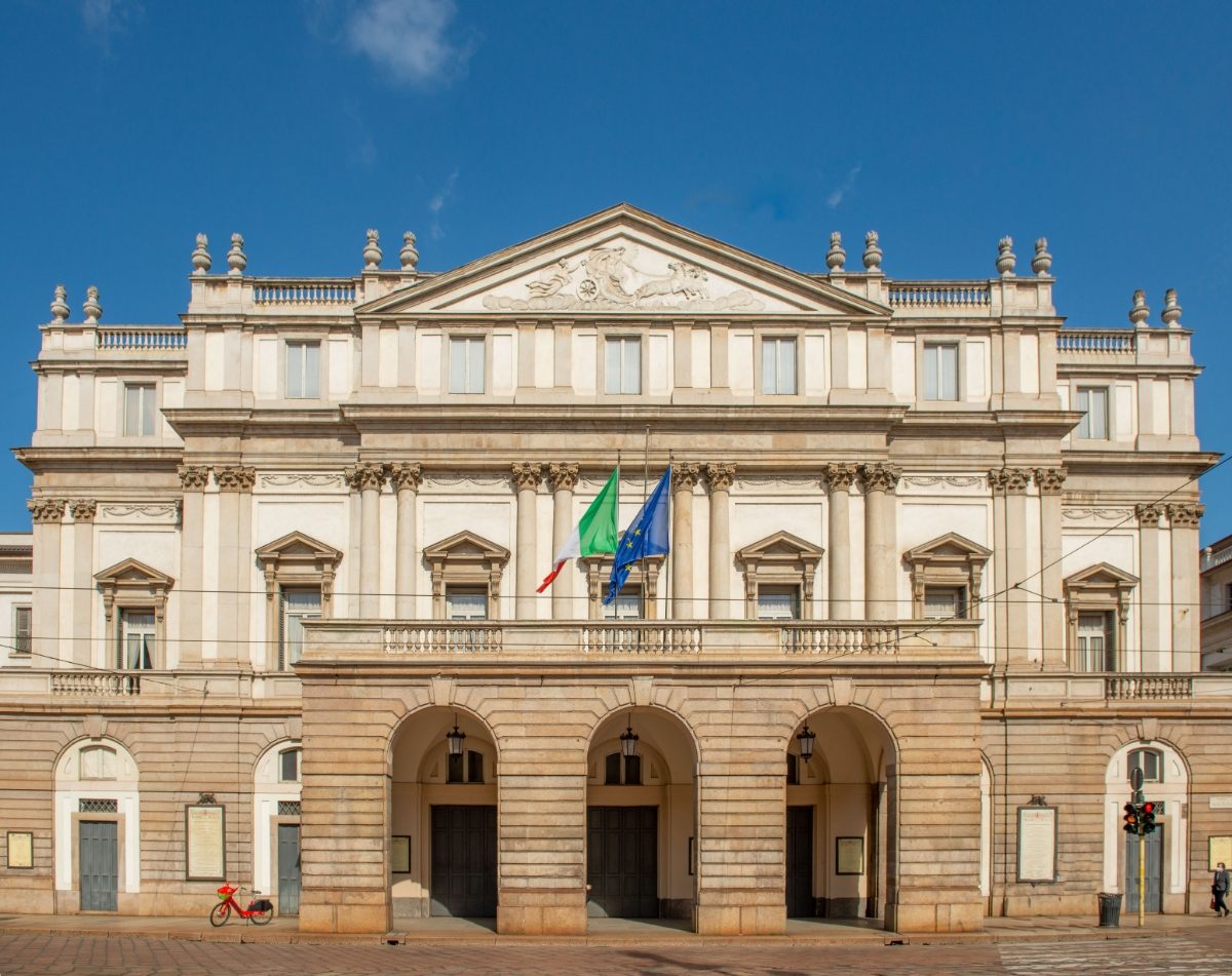 Front and exterior of the Teatro alla Scala in Milan, Italy