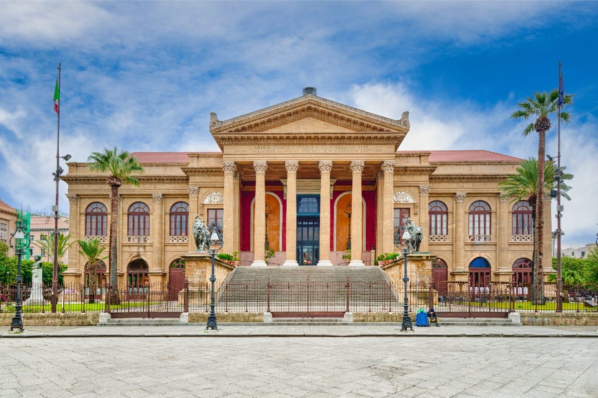 Front and the exterior of the Teatro Massimo in Palermo, Italy