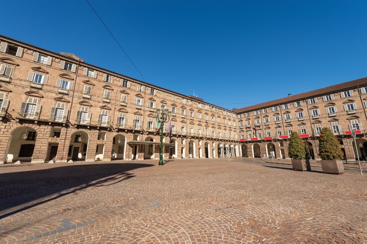 Building exterior of the Teatro Regio or the Royal Theatre at Piazza Castello in Turin, Italy