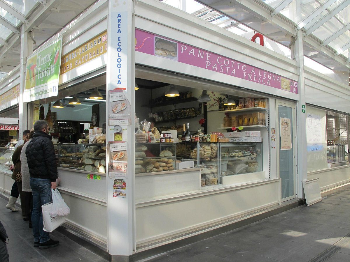 Food stall at Testaccio Market in Rome, Italy