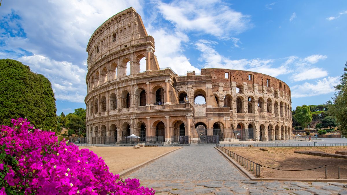 Panoramic view of the The Colosseum architecture and skyline in Rome, Italy