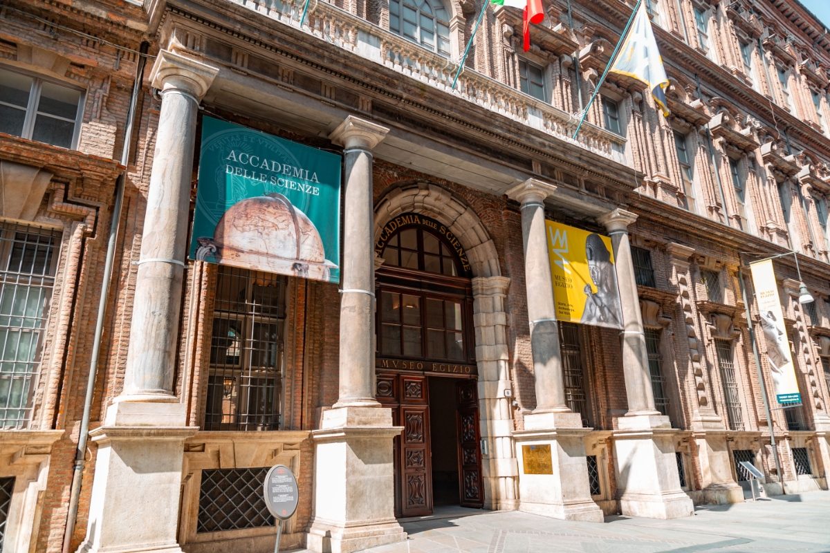 Front and exterior of the archaeological Egyptian Museum in Turin, Italy