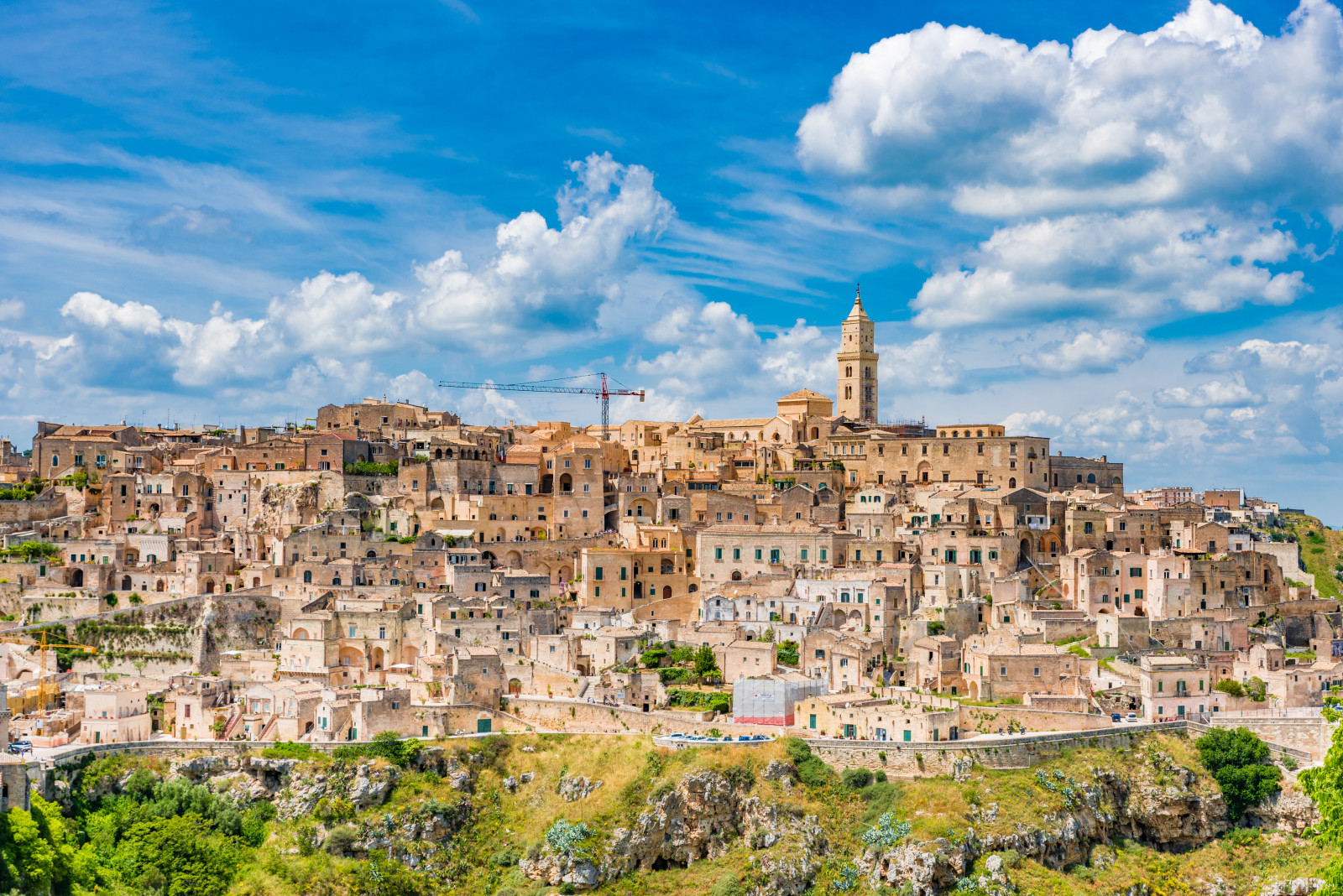 Panoramic view of the Sassi and the Park of the Rupestrian Churches of Matera in Matera, Italy