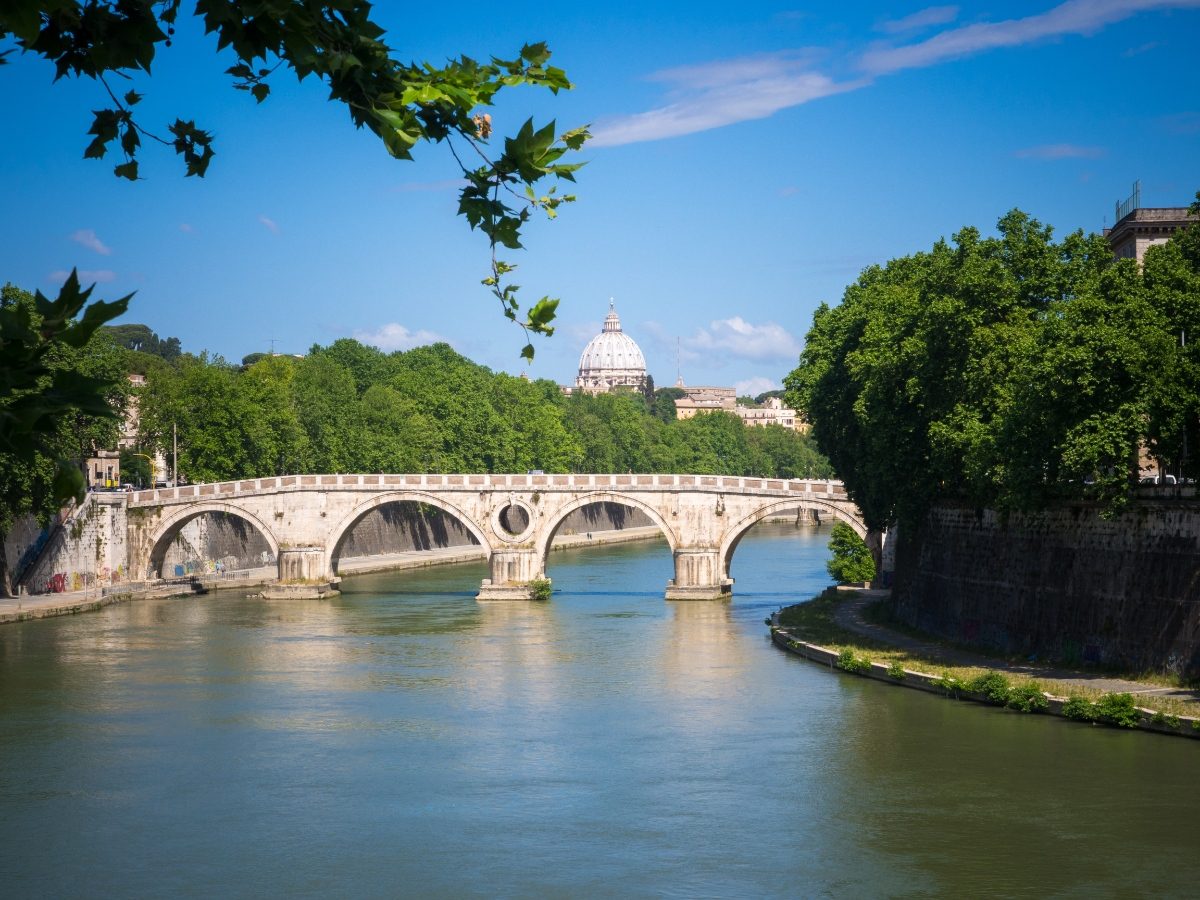 Panoramic view of the Tiber River in Rome, Italy