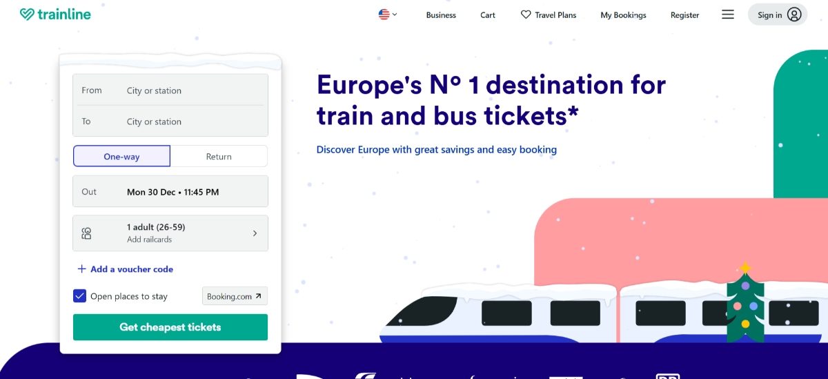 Trainline website landing page