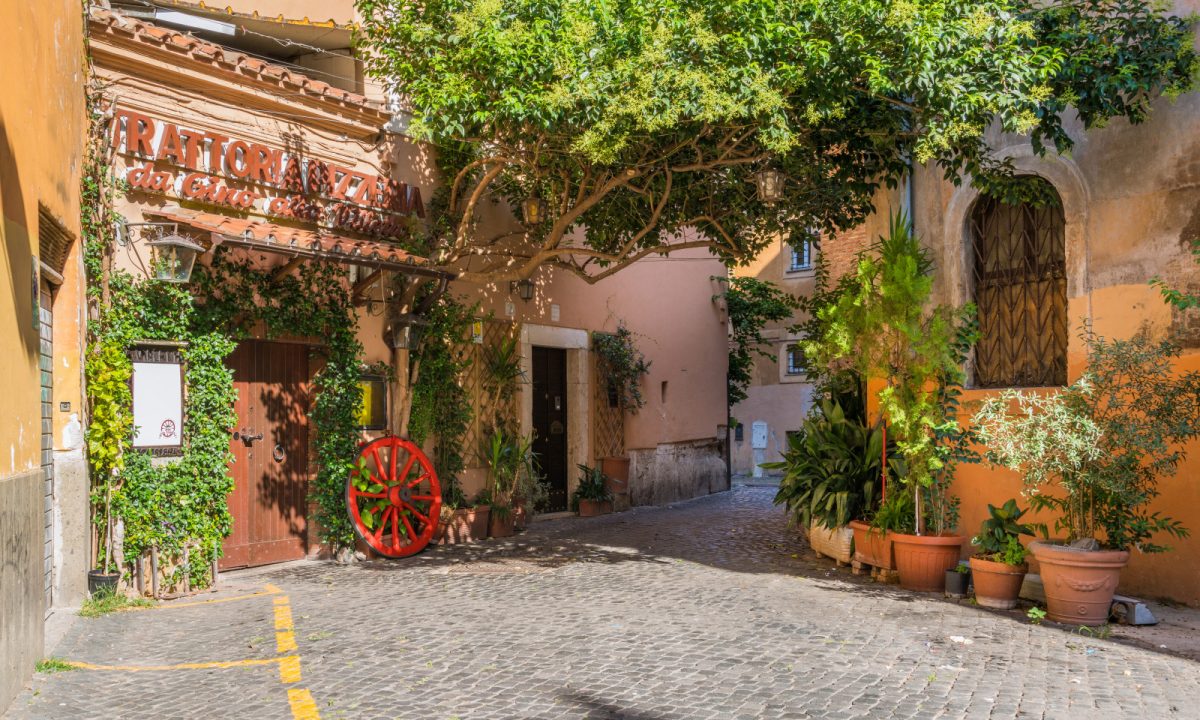 Trastevere neighborhood and narrow alley in Rome, Italy