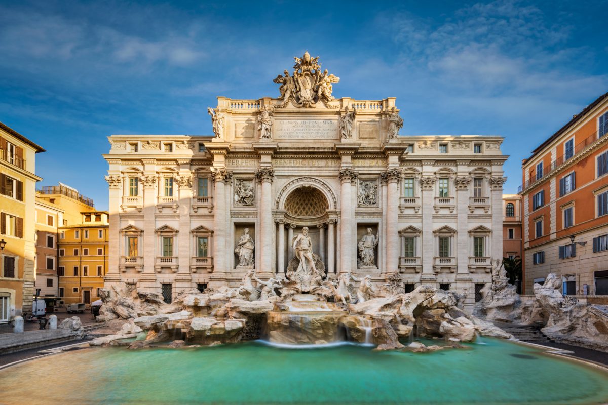 Close-up of the iconic Trevi Fountain in Rome, Italy