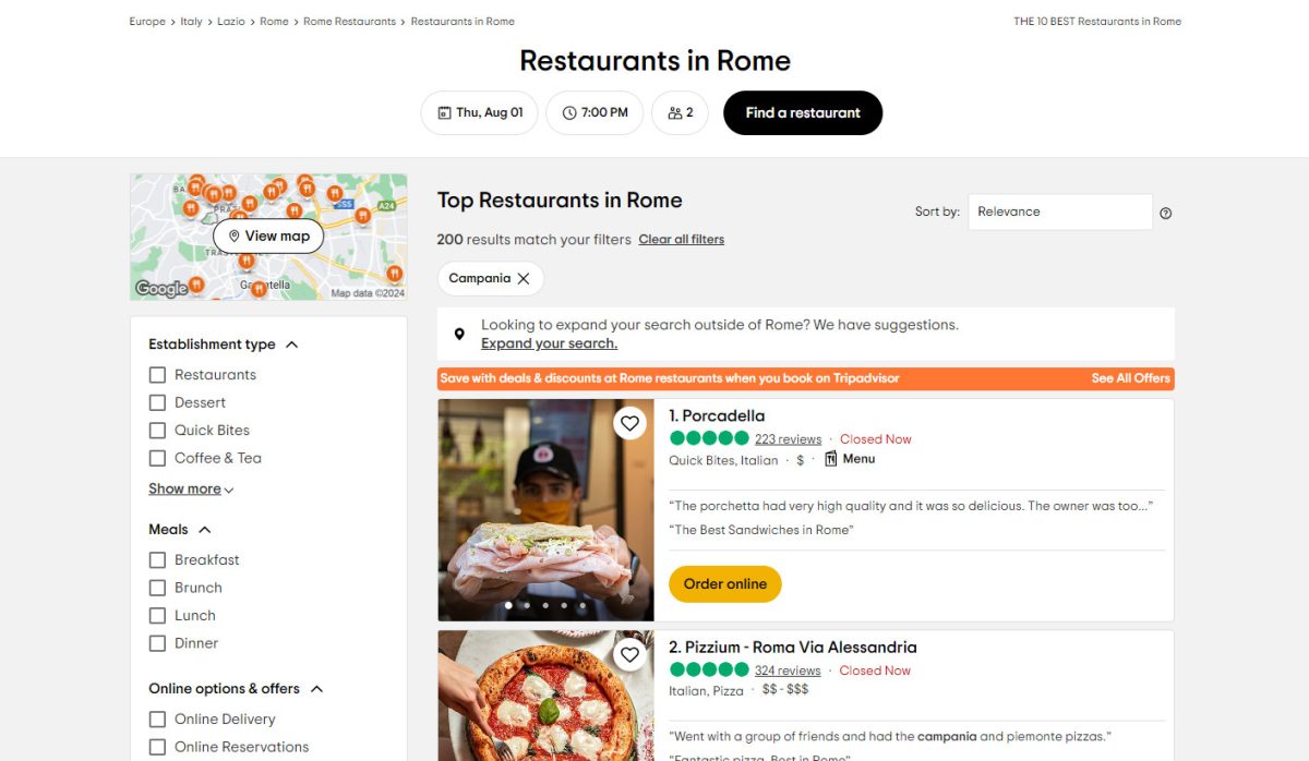 Restaurants in Rome TripAdvisor recommendation 