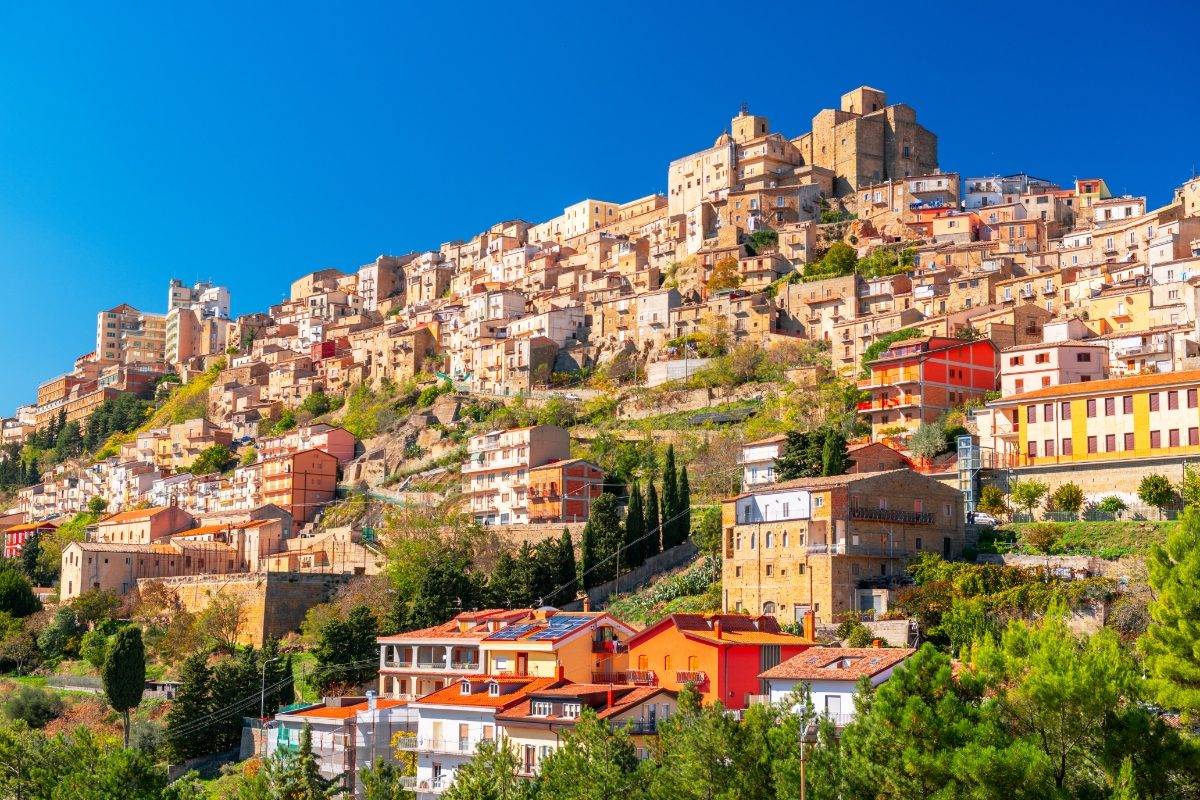 Panoramic view of the Troina hilltop town in Sicily, Italy