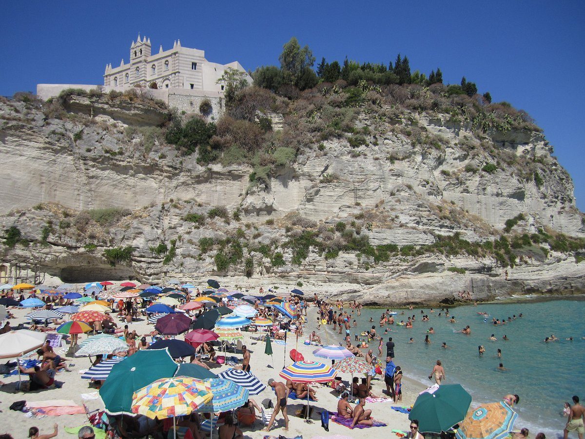 Crowd at Tropea Beach in Tropea, Calabria, Italy 