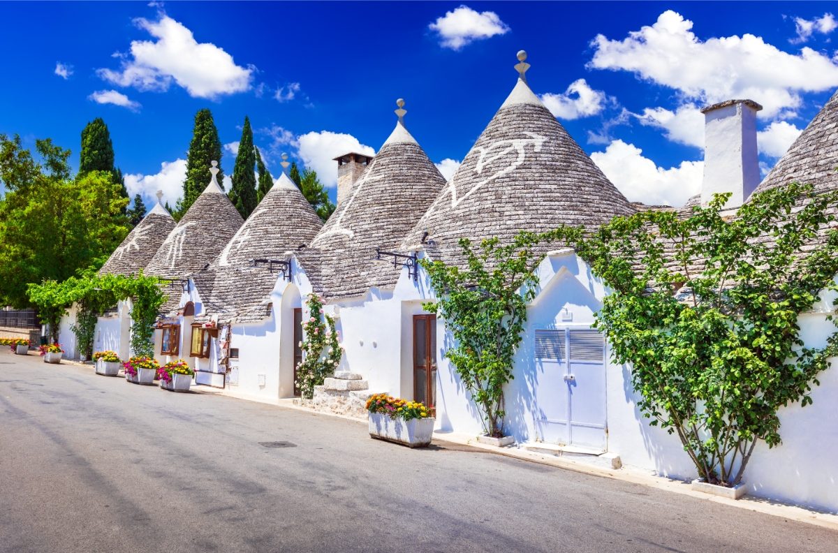 Close-up of Trulli houses at a village at the Alberobello, Puglia, Italy