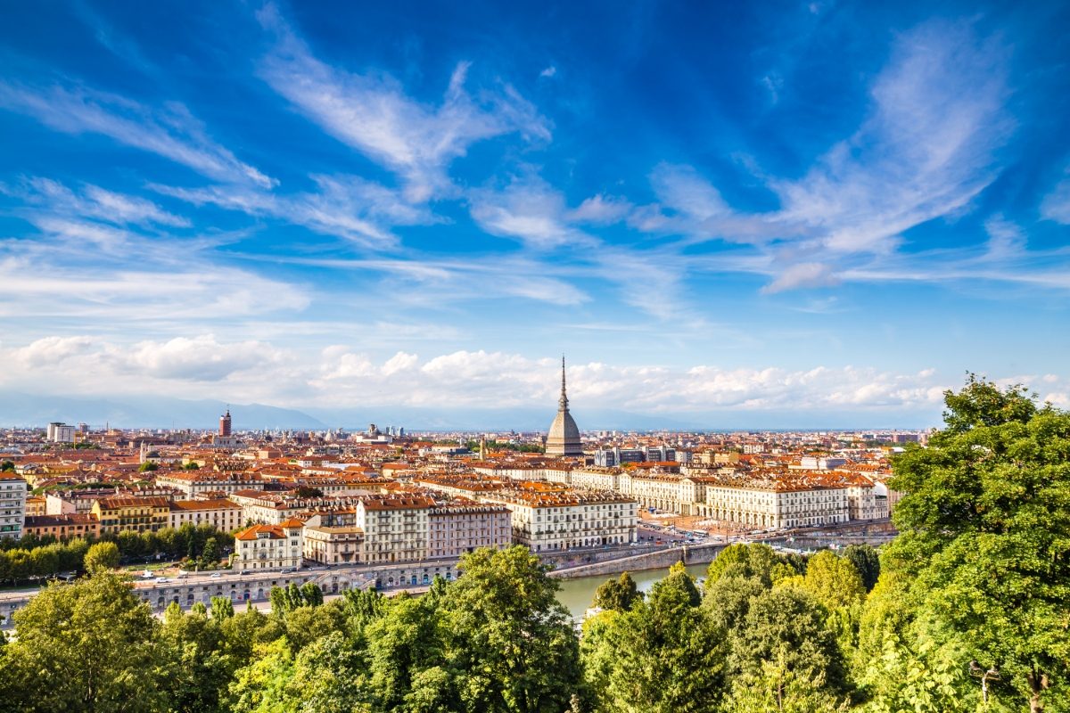 Panoramic view of Turin, Italy cityscape and skyline