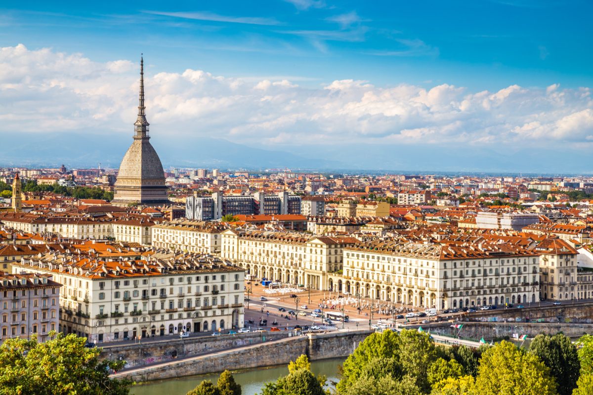 Panoramic view of Turin, Italy city center and Mole Antonelliana building