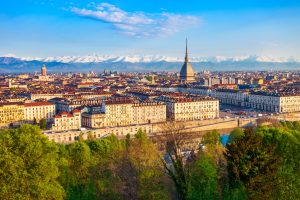 Aerial view and cityscape of the Turin, Piedmont, Italy