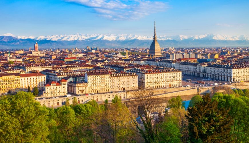 Aerial view and cityscape of the Turin, Piedmont, Italy