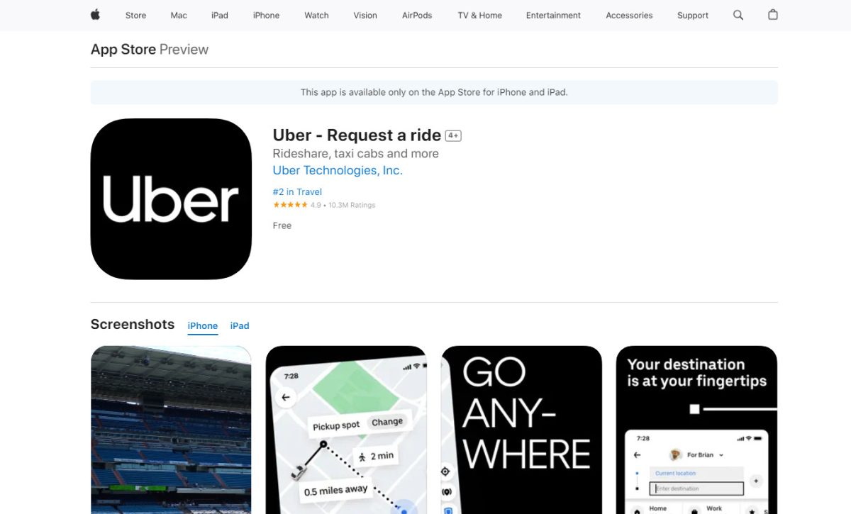 Uber App on Apple App Store