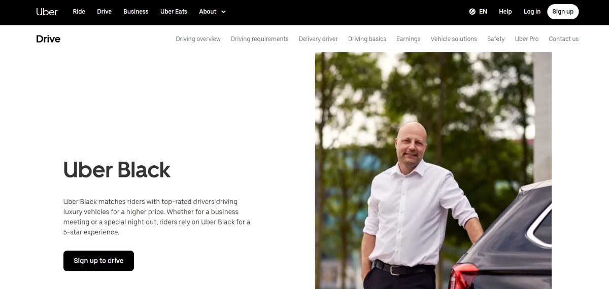 UberBlack website page