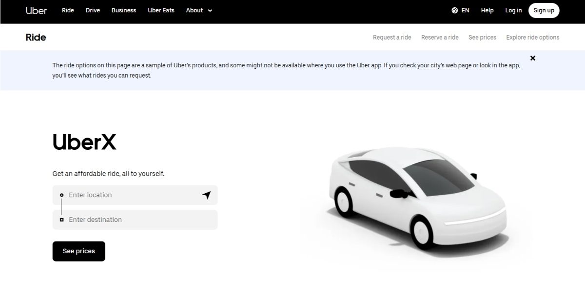 UberX website page