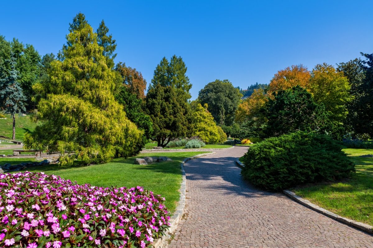 Scenic pathways and lush greenery in Valentino Park, Turin, Italy