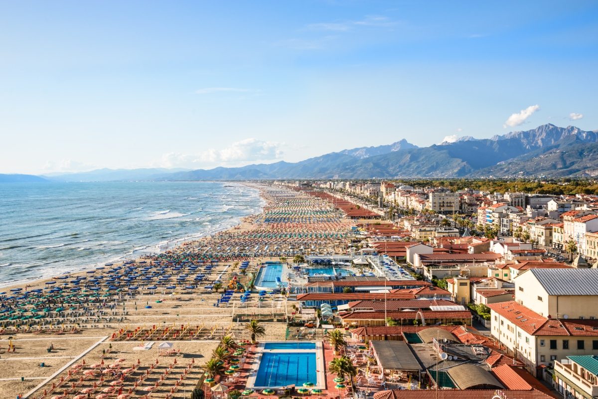 Panoramic view of Viareggio coastline at Versilia, Tuscany, Italy