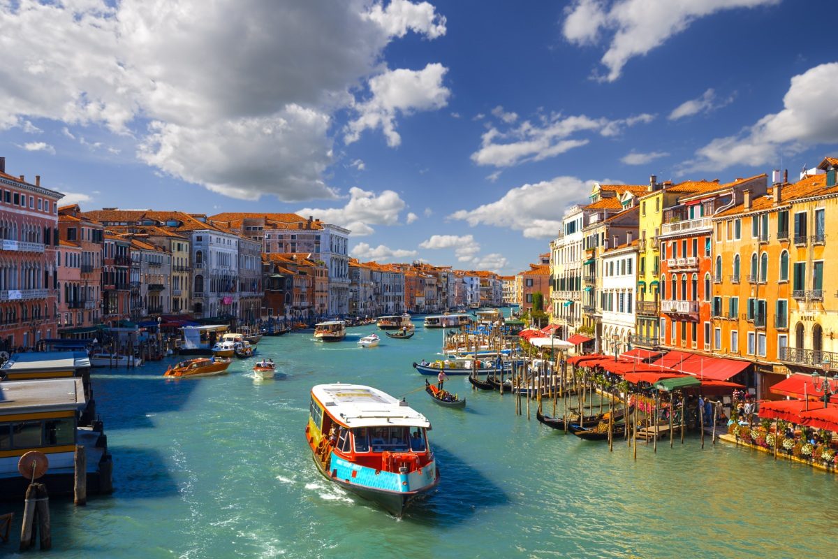 Vaporetto cruising the Grand canal at Venice, Italy