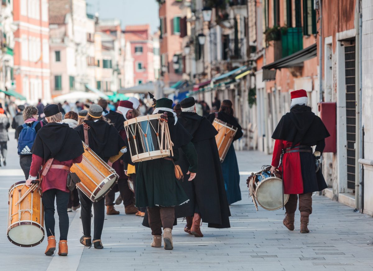 Medieval Drummers Band at Venice Carnival in Venice, Italy