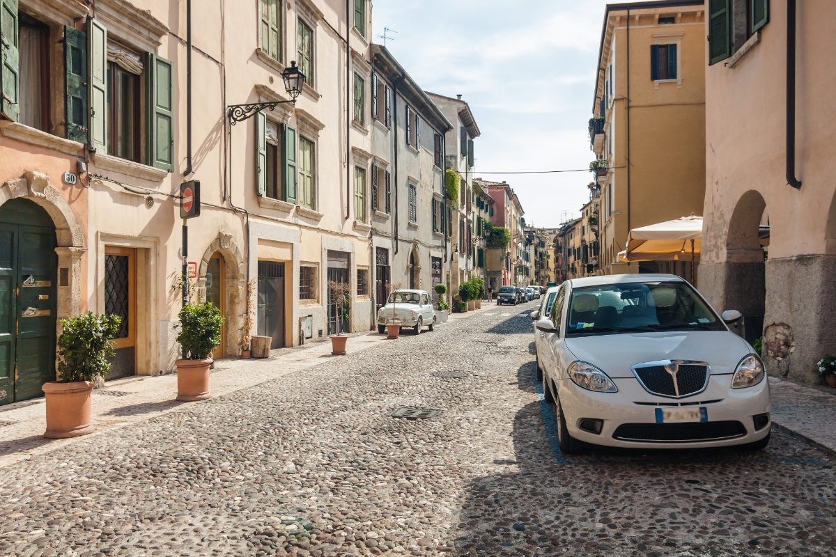 Parked cars on one of the streets in Verona, Italy