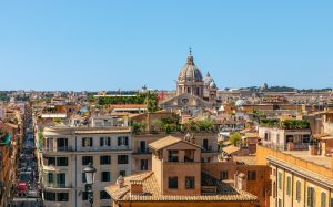 Panoramic view of the establishments and the Via Condotti in Rome City, Italy