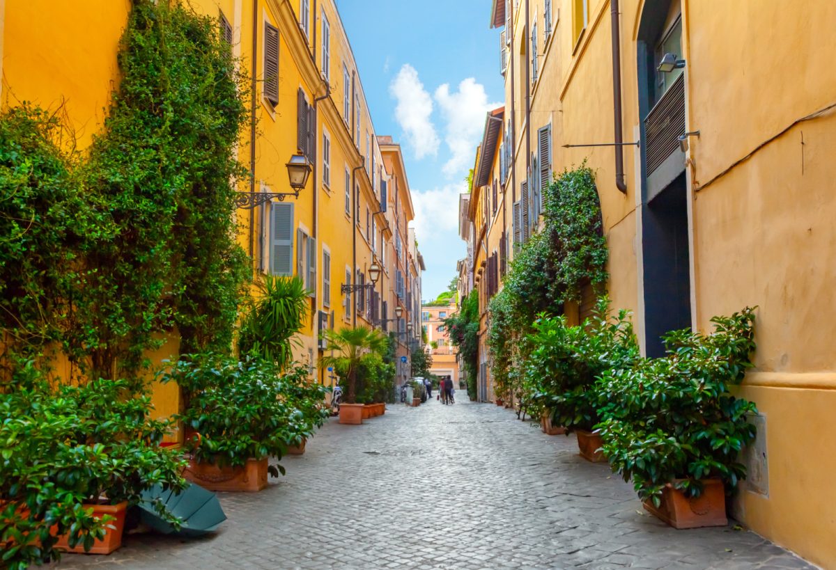 Narrow street of Via Margutta in Rome, Italy