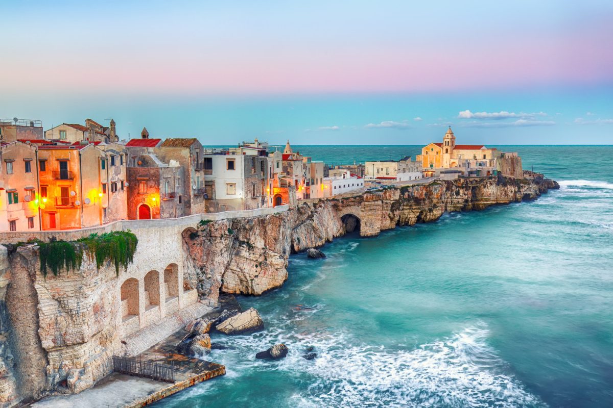 Coastal town view of Vieste in Puglia, Italy