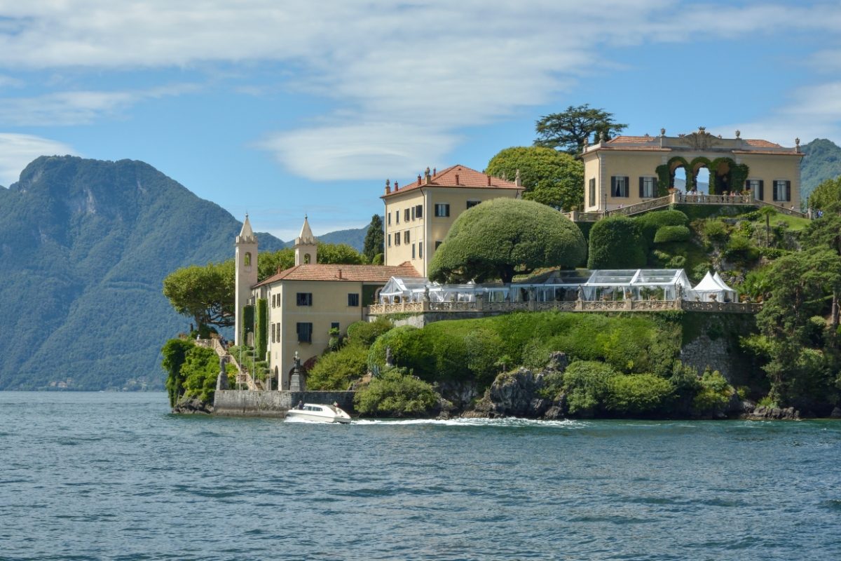 Close-up of the Villa del Balbianello in Lake Como, Italy