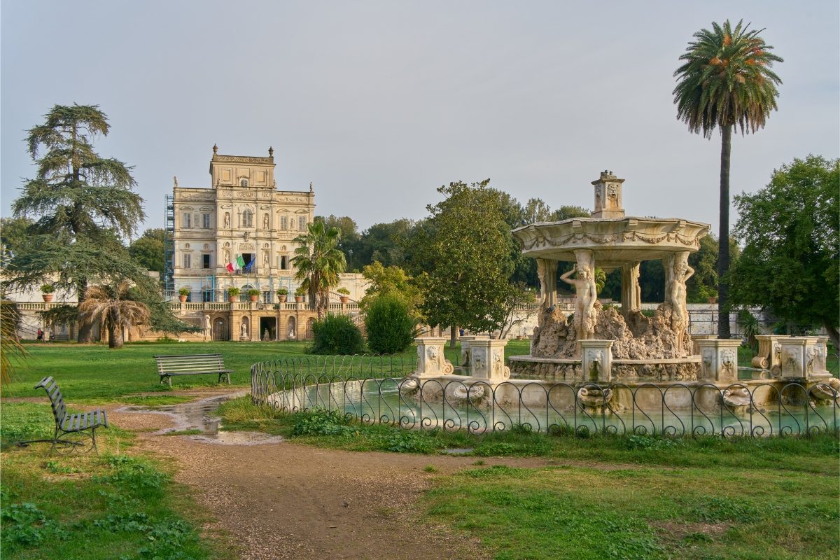 Panoramic view of the Giardino del Teatro at Villa Doria Pamphili in Rome, Italy