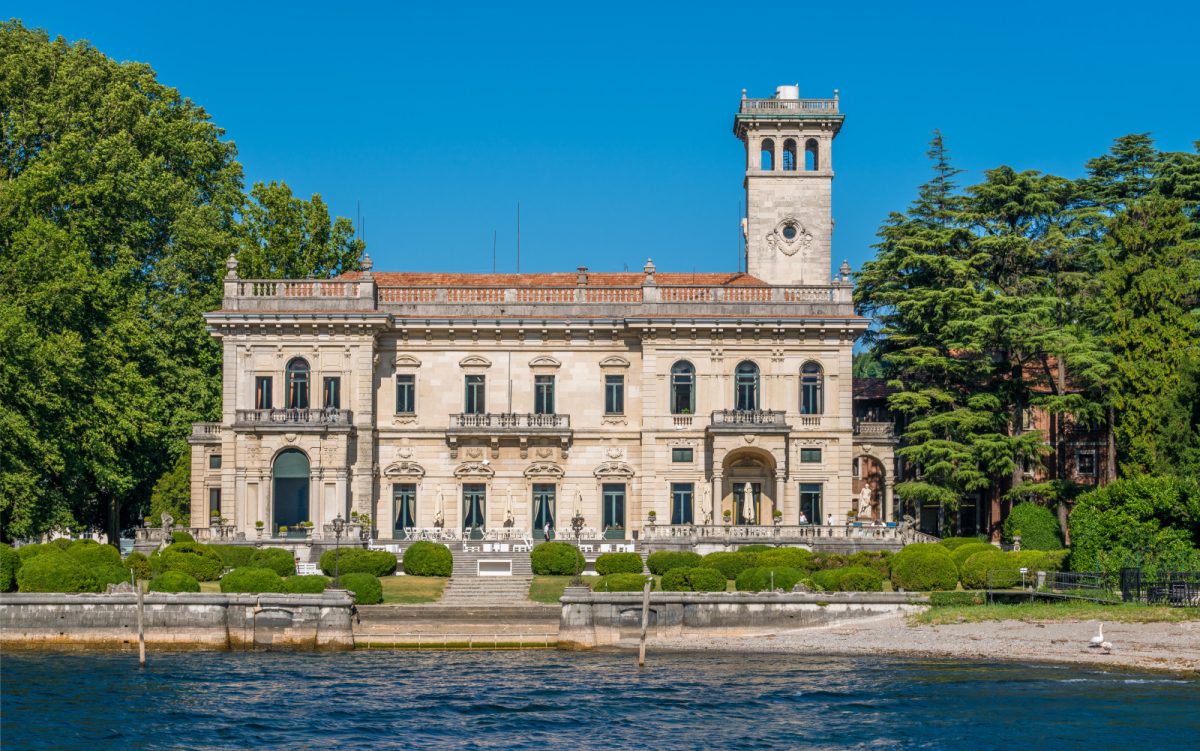 Front and exterior of Villa Erba in Cernobbio, on Lake Como, Lombardy, Italy