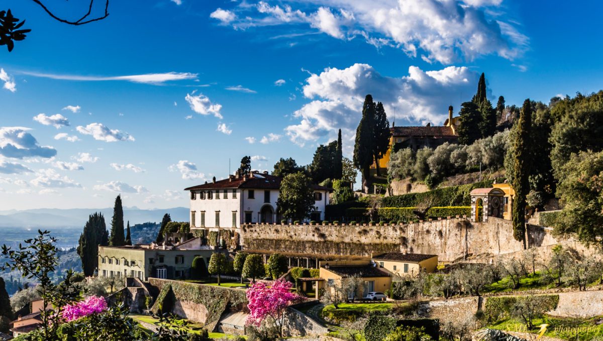 Exterior and the architecture of Villa Medici in Fiesole, Tuscany