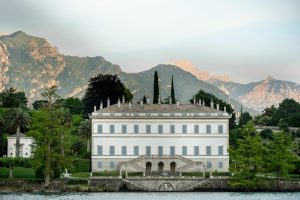 Front and exterior of Villa Melzi d'Eril in Bellagio, Italy