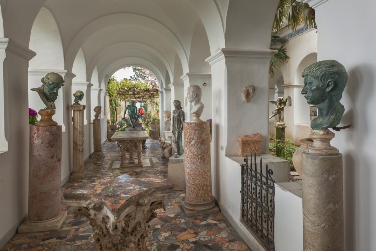 Villa San Michele loggia statues  in Anacapri on Capri Island, Italy