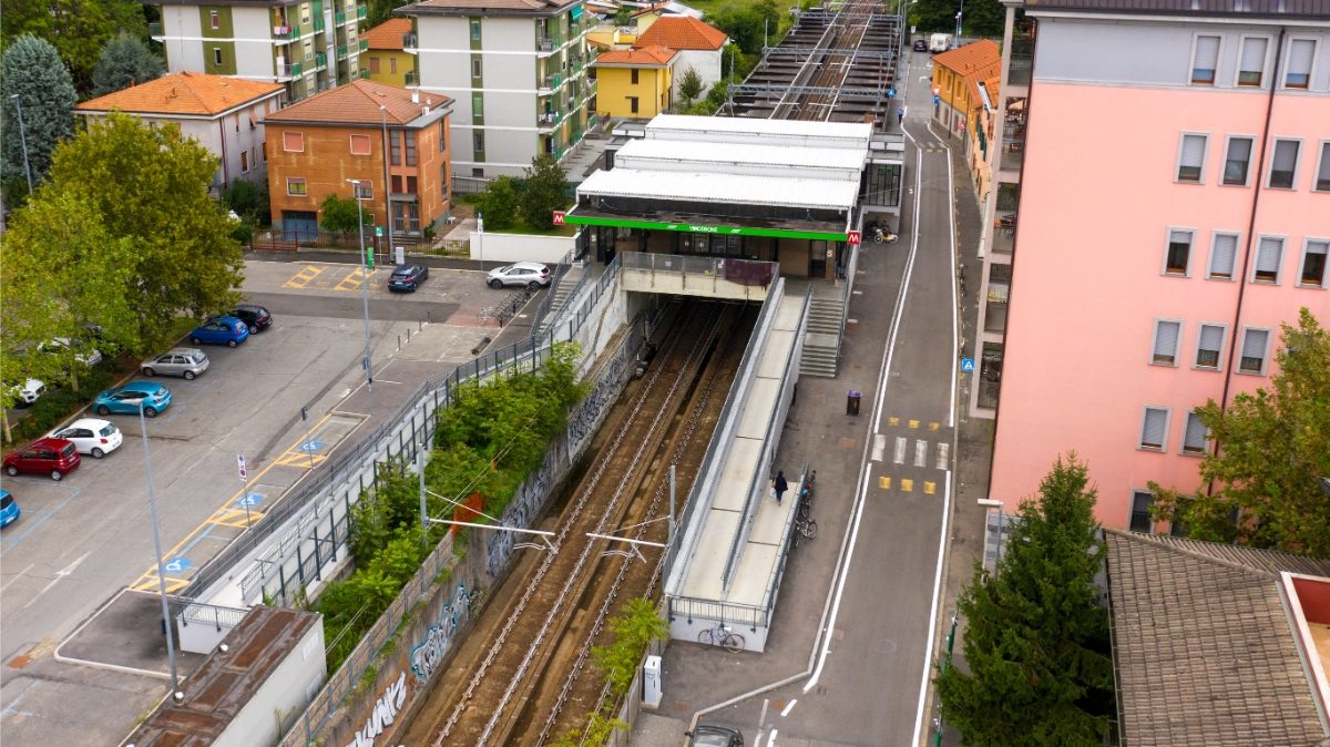 Aerial view of Vimodrone metro station in Milan, Italy