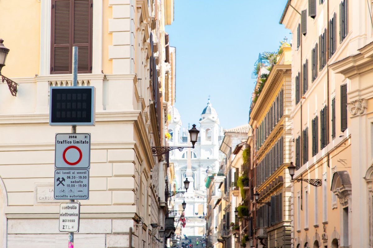 Sign of Zona Traffico Limitato in the center of Rome, Italy